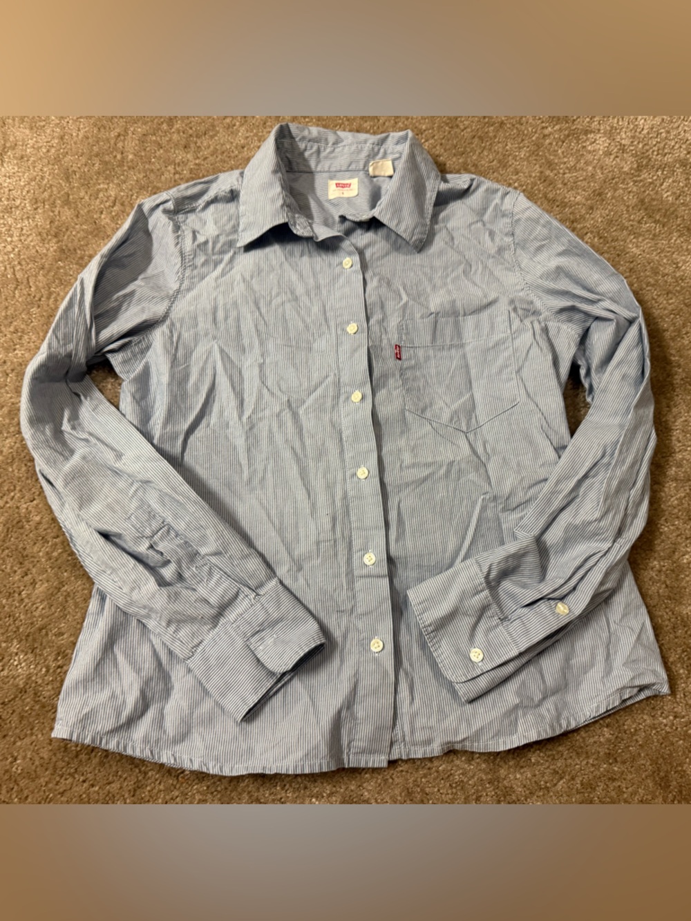 Levi's Men's Blue Pinstripe Button-Up Dress Shirt Small